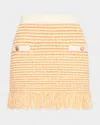 Milly Kali Textured Fringe Knit Mini Skirt In Orange Yel