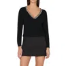 Milly Kalia Rhinestone Embellished Knit Wool Blend Top In Black