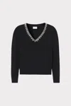 Milly Kalia Rhinestone Embellished Knit Wool Blend Top In Black