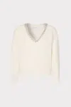 Milly Kalia Crystal V-neck Long Sleeve Sweater In Ecru