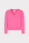Milly Kalia Crystal V-neck Long Sleeve Sweater In  Pink