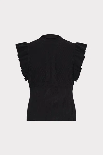 Milly Kamila Flutter Sleeve Knit Top In Black