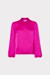 Milly Karson Satin Wrap Long Sleeve Blouse In Purple