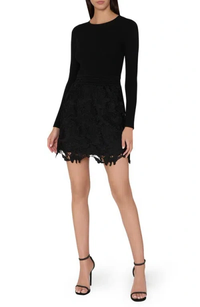 Milly Katie Lace Long Sleeve Knit Minidress In Black