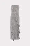 Milly Katy Sequin Strapless Ruffle Midi Dress In Silver