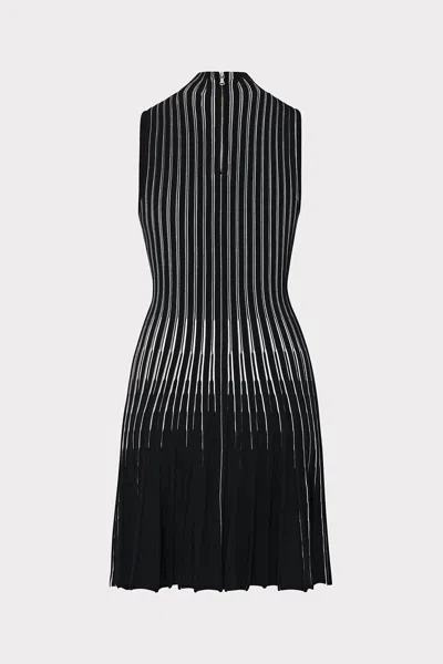 Milly Kayce Inset Stripe Mock Neck Mini Dress In Black/ecru