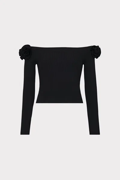 Milly Kayla Off The Shoulder Knit Long Sleeve Top In Black