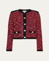 Milly Kelly Button-down Tweed Knit Cardigan In Claret