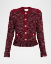 Milly Kelly Fringed Tweed Knit Cardigan Jacket In Red