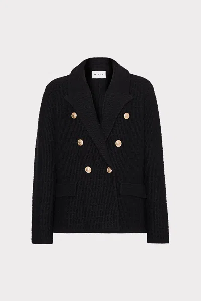 Milly Kimmie Textured Knit Blazer In Black