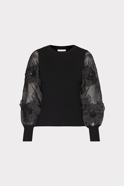 Milly Koda Combo Sleeve Knit Top In Black