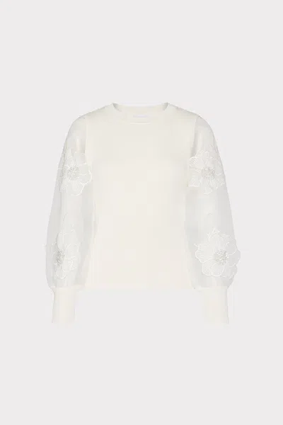 Milly Koda Combo Sleeve Knit Top In Ecru