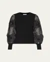 Milly Koda Combo Sleeve Knit Top In Black