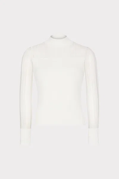 Milly Krissy Sheer Knit Mockneck Long Sleeve Top In Ecru
