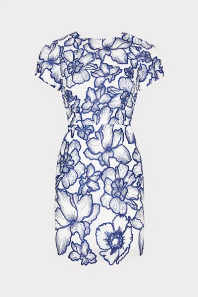 Milly Kyla Floral Garden Embroidered Mini Dress In Blue