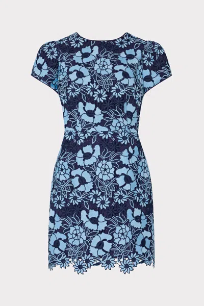 Milly Kyla Two Tone Floral Lace Mini Dress In Blue/navy