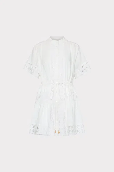 Milly Lace Combo Cotton Voile Mini Dress In White