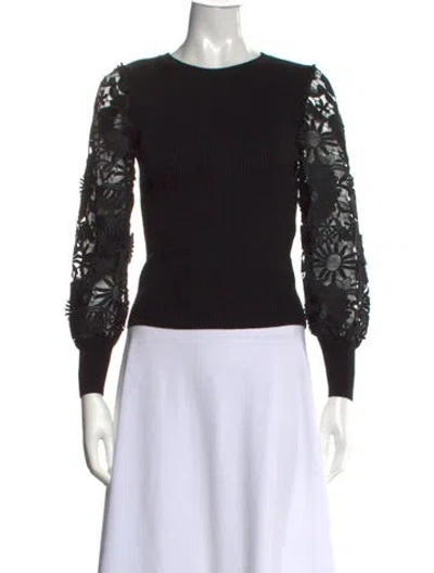 Pre-owned Milly Lace Pattern Crew Neck Sweater In Black
