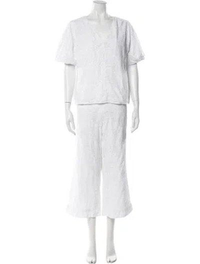 Pre-owned Milly Lace Pattern Eyelet Trim Pant Set In White
