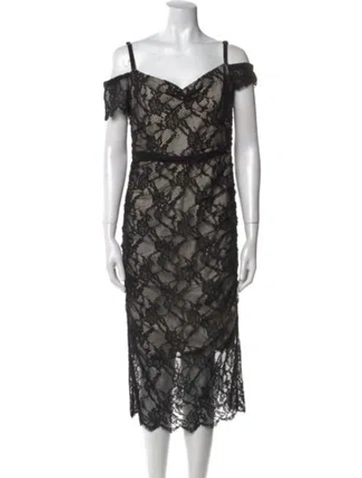 Pre-owned Milly Lace Pattern Midi Length Dress In Black
