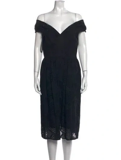 Pre-owned Milly Lace Pattern Midi Length Dress In Black