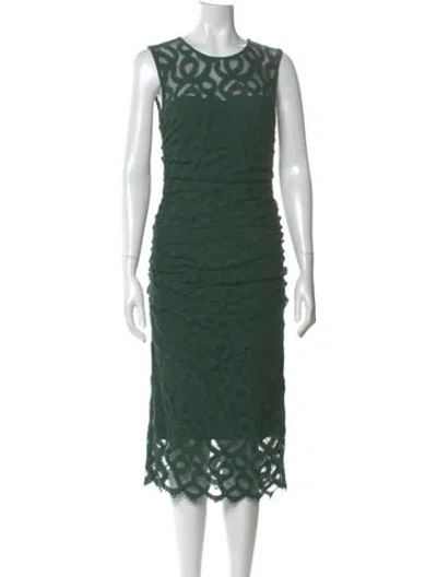 Pre-owned Milly Lace Pattern Midi Length Dress In Green