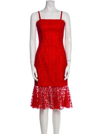 Pre-owned Milly Lace Pattern Midi Length Dress In Red