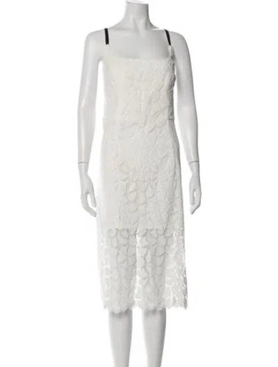 Pre-owned Milly Lace Pattern Midi Length Dress W/ Tags In White