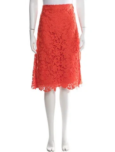 Pre-owned Milly Lace Pattern Midi Length Skirt In Orange