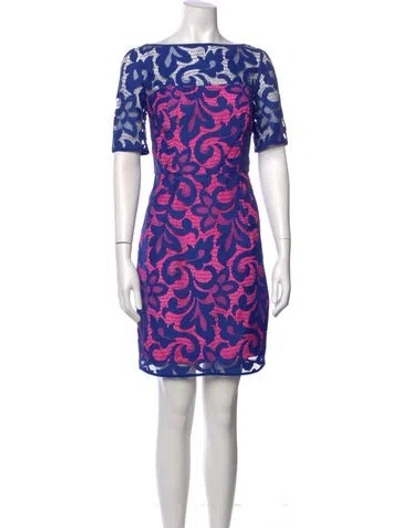 Pre-owned Milly Lace Pattern Mini Dress In Blue