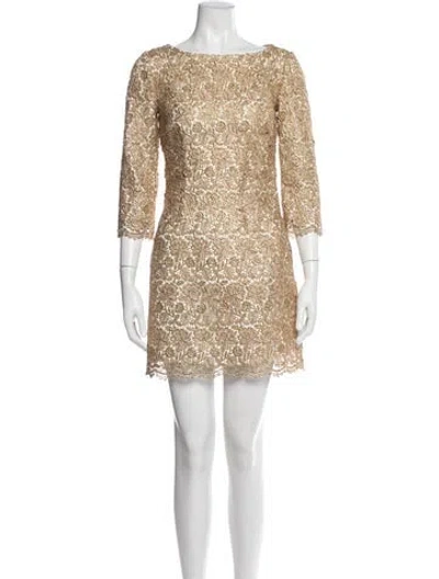 Pre-owned Milly Lace Pattern Mini Dress In Gold/neutrals