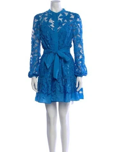 Pre-owned Milly Lace Pattern Mini Dress W/ Tags In Blue