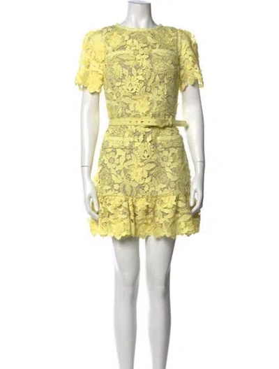 Pre-owned Milly Lace Pattern Mini Dress In Yellow