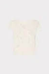 Milly Lace Ruffle Knit V-neck Short Sleeve Top In Ecru