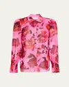 Milly Lacey Blurred Blossom Printed Long Sleeve Blouse In Pink Multi