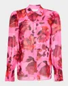 Milly Lacey Blurred Blossom Floral-print Blouse In Pink Multi