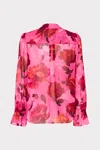 Milly Lacey Blurred Blossom Printed Long Sleeve Blouse In Pink