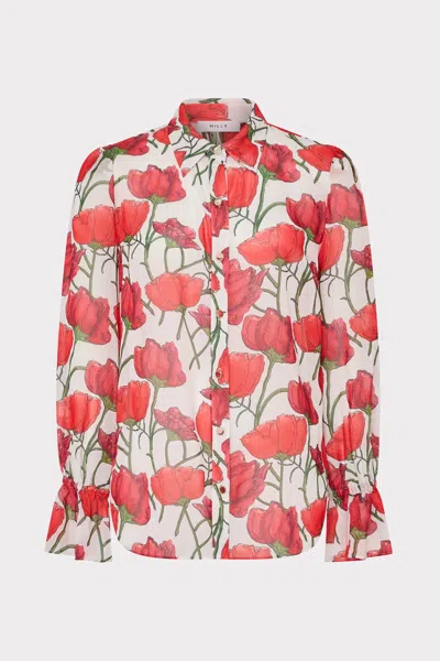 Milly Lacey Peonia Long Sleeve Blouse In Red