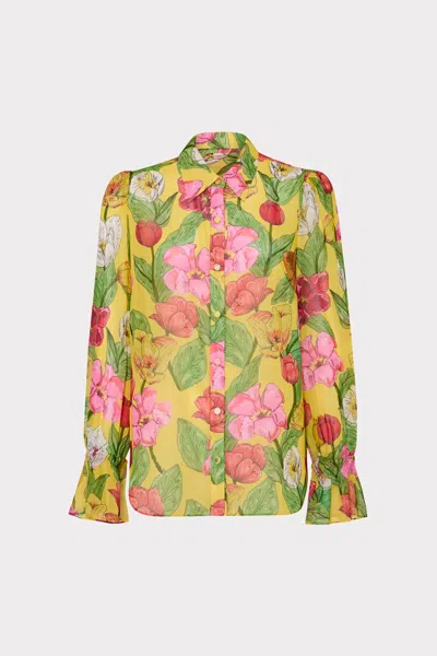 Milly Lacey Tulip Rosette Long Sleeve Blouse In Yellow