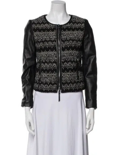 Pre-owned Milly Lamb Leather Printed Evening Jacket In Black