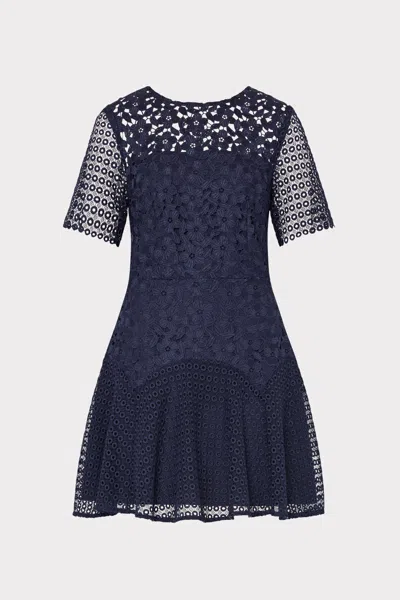 Milly Lana Floral Geo Combo Lace Mini Dress In Blue