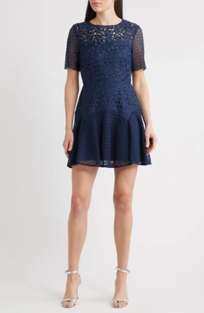 MILLY MILLY LANA FLORAL GEOMETRIC LACE FIT & FLARE MINIDRESS