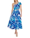 Milly Laney Floral Bow Twist Cropped Top In Teal Blue Multi