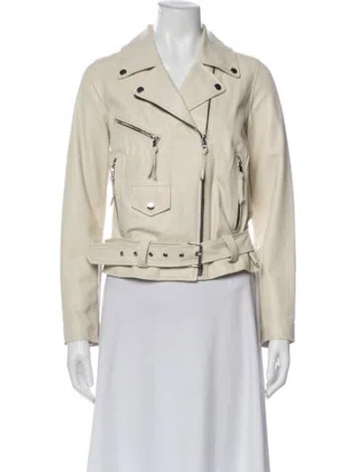 Pre-owned Milly Leather Biker Jacket In Neutral