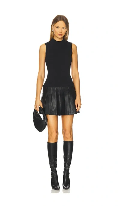 Milly Sleeveless Vegan Leather-hem Mini Dress In Black