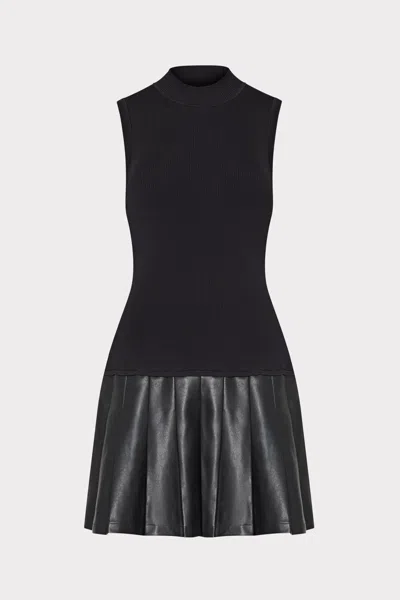 Milly Leather Skirt Knit Mini Dress In Black