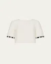Milly Lee Beaded Fringe Short Sleeve Top In Ecru