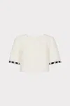 Milly Lee Beaded Fringe Short Sleeve Top In Ecru