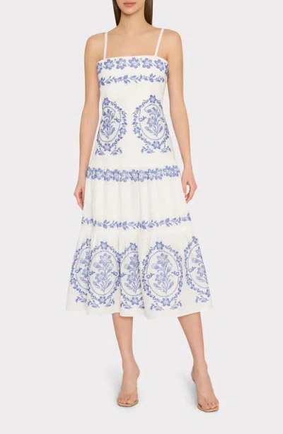 Illy Lela Embroidered Midi Dress In White from Milly