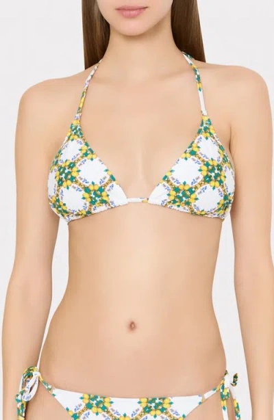 Milly Lemon Tile Triangle Bikini Top In Multi